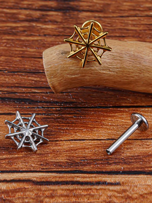 Astm F136 Titanium 16g Spider Web Stud Earring for Cartilage Tragus Helix Conch Ear Lobe, Casual Halloween Jewelry for All Seasons
