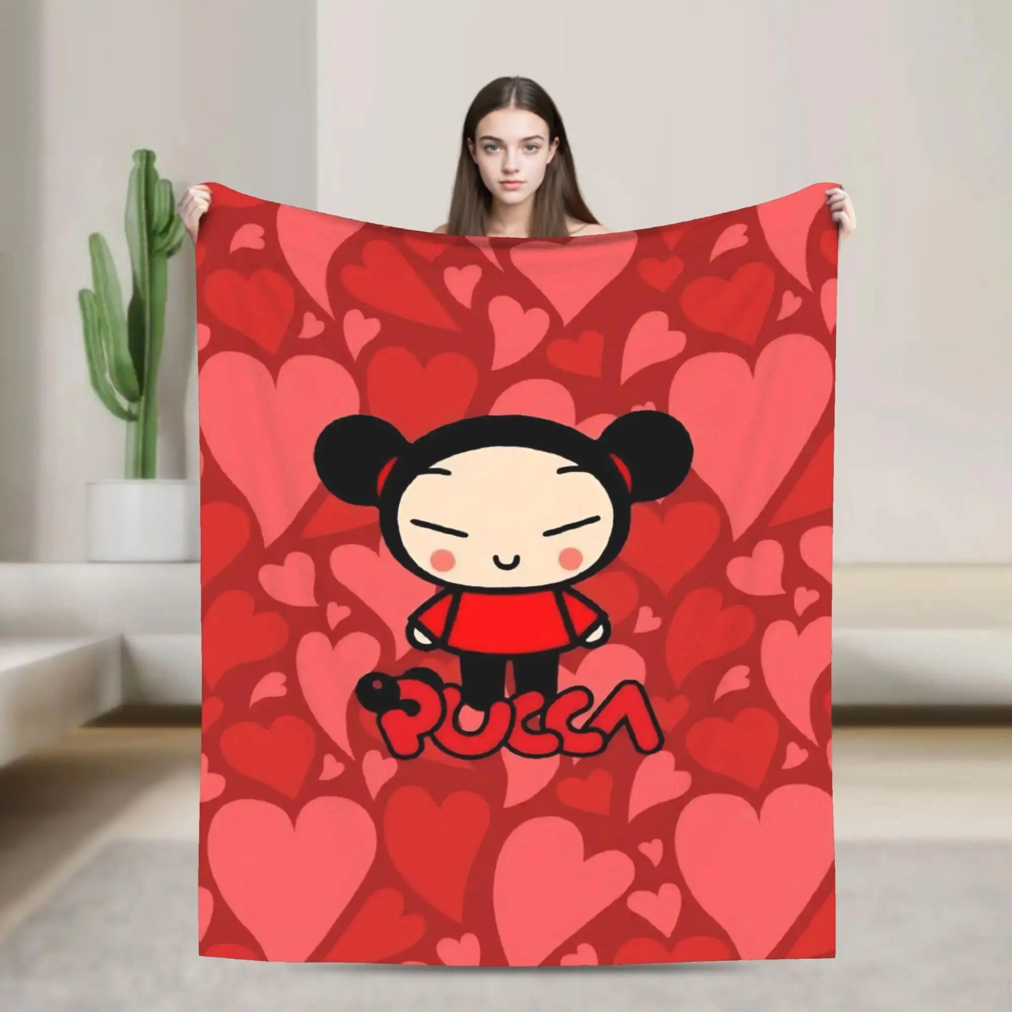 P-Pucca Anime Flannel Blanket - Soft Microfiber Poly Fading Resistant Throw, Multi-Size for Sofa, Travel, Cozy Vibe Decor
