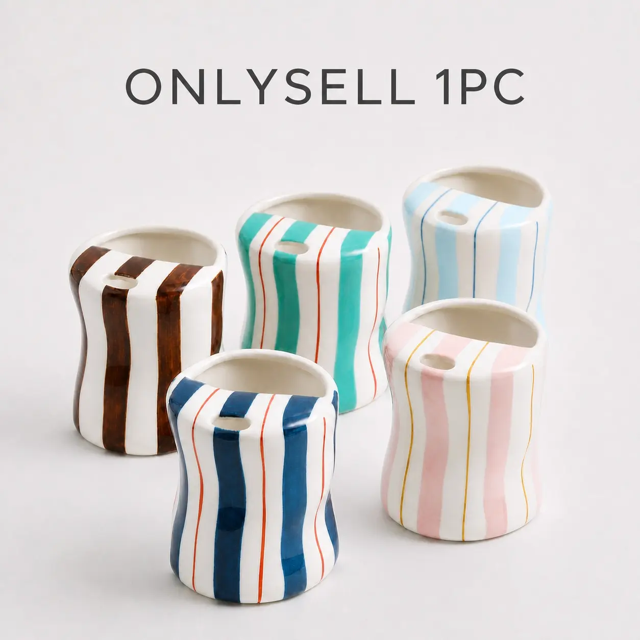 2026 Retro Striped Hand-Painted Ceramic Mark Hand-Held Cup Heat-Resistant Non-Slip Double-Enjoy Cup for Milk Coffee Juice Latte Cocoa Cereal Hot Cold Drinks Valentine's Day Mother's Day Christmas Halloween Thanksgiving New Year Gift Drinkware