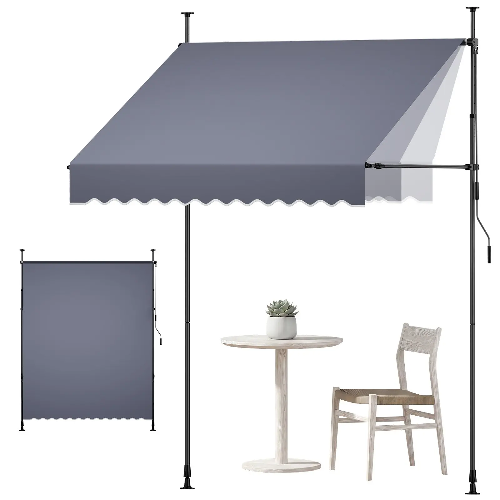 VEVOR Manual Retractable Awning, 78" Height-Adjust Outdoor Sunshade Shelter, Manual Crank Handle Canopy for Backyard, Garden, Solid Shade for Patio Door, Window, Dark Gray