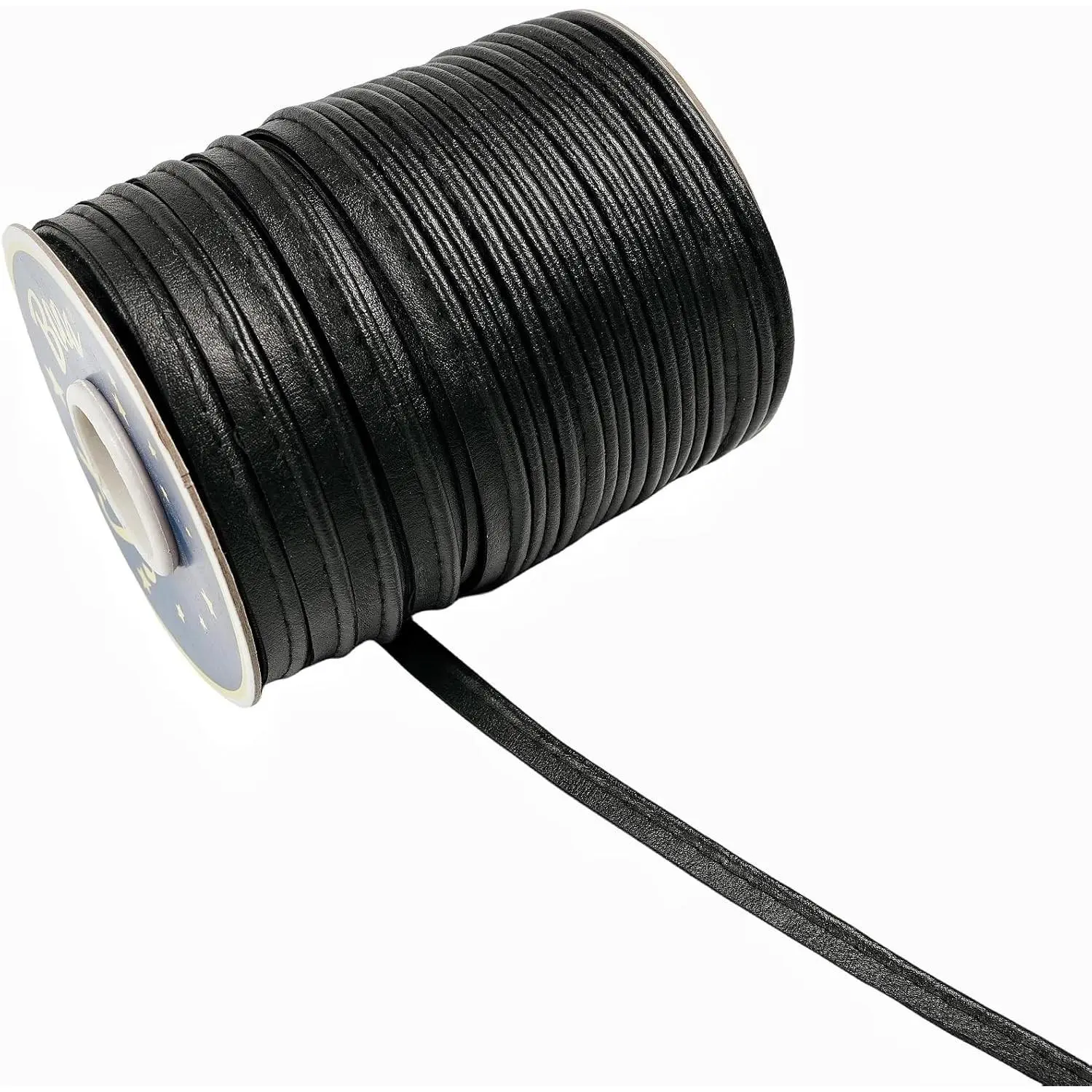 50 Yards PU Leather Single Fold Piping Bias Tape Binding Lip Cord, PU Leather Edge Sewing Ribbon, Continuous Bulk Spool for Apparel Sewing, Leather Crafting, Garment Embellishments (Black)
