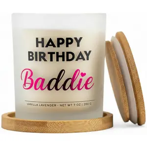 Best Friend Birthday Gifts for Women – Happy Birthday Baddie Soy Candle Gift Set, Vanilla Lavender, 50+ Hour Burn, Ready to Gift Box by Wick and Wit