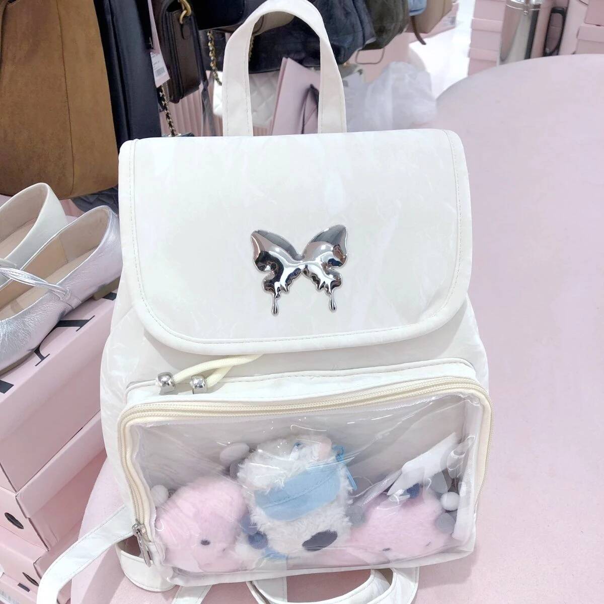 New Y2K Sweet Womens Butterfly Ita Backpacks Cute Girls Transparent Rucksacks Fashion Large Capacity DIY Display Travel Knapsack