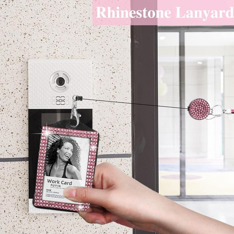 9 in 3 Sets 3 Color Upgraded Rhinestone Lanyard for ID Badges for Women Cute, Bling Mom Lanyards for ID Badges Teacher ID Card Holder Crystal Retractable Badge Reel for Student