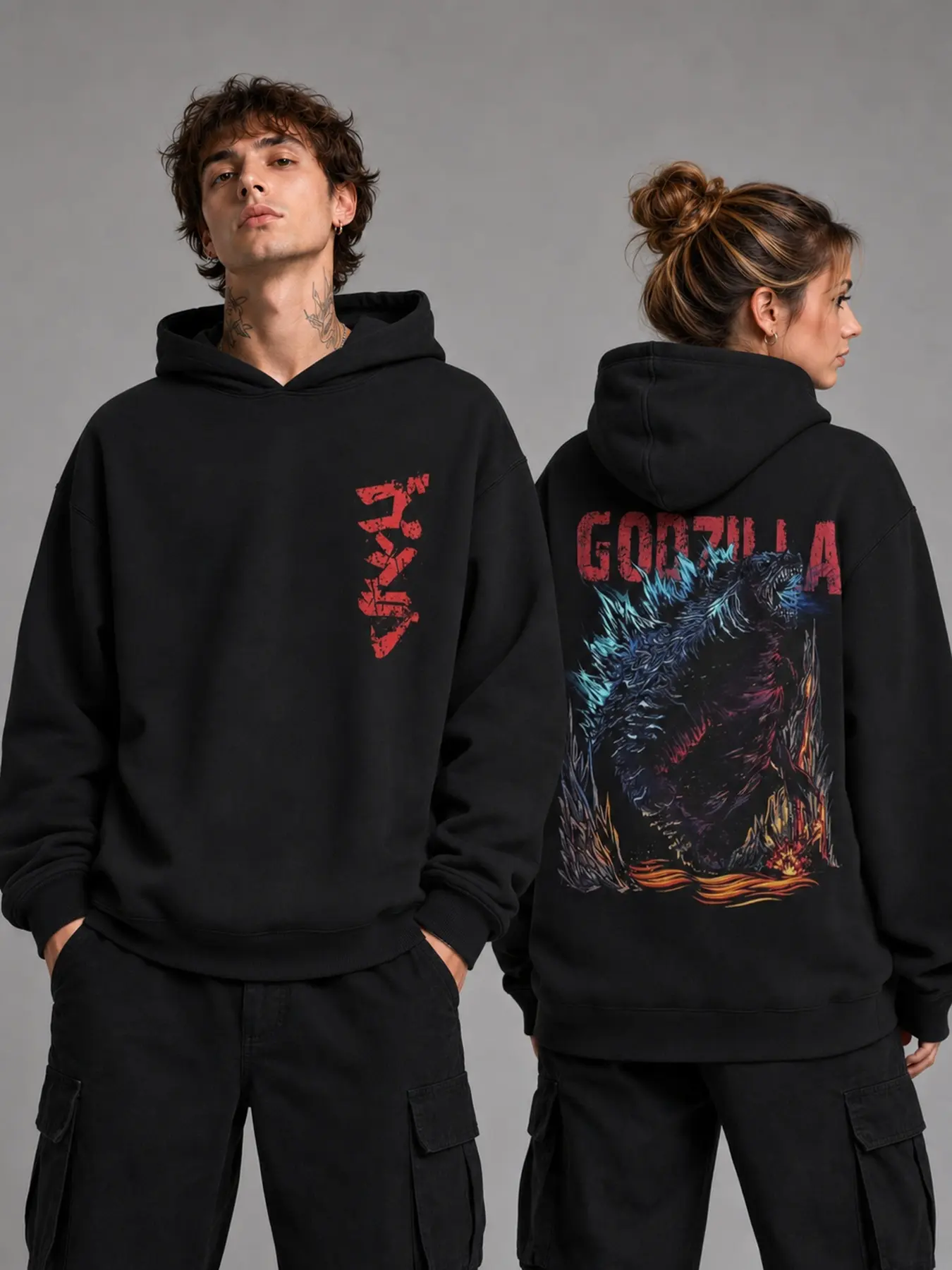 Godzilla Neon Monster Double-Sided Graphic Sweatshirt Black Crewneck & Hoodie, Perfect Gift Cool Shirts,Graphic Oversized Heavyweight Fleece Crewneck Sweatshirt / Fleece Hoodie for Men & Women, Workout Crewneck & Hoodie,y2k hoodie