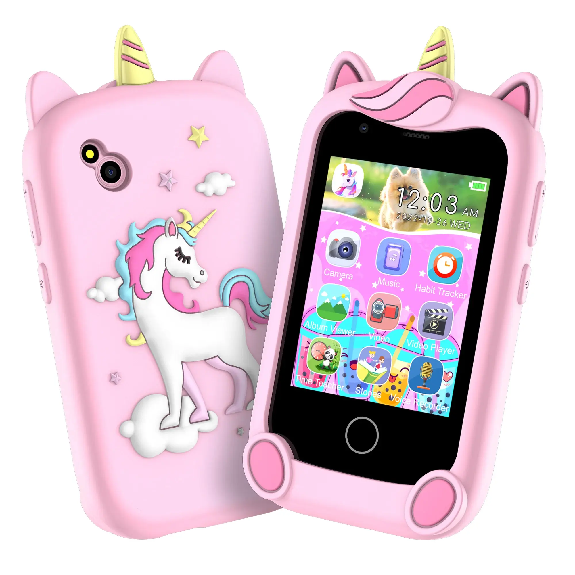 Children's Handheld Game Smartphone XT31, Dinosaur & Unicorn Design, Dual Camera, 17 Puzzle Game Learning Toy
