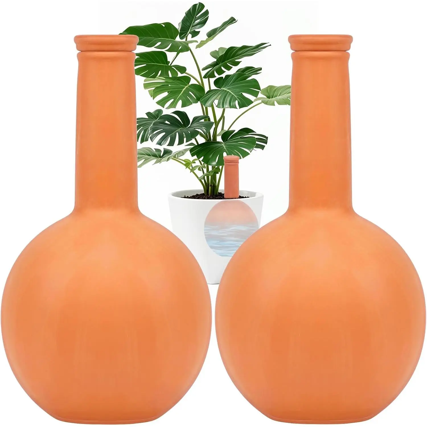 30 Oz Ollas Terracotta Watering Pots Large, Plant Watering Globes, Self-Watering Device, Terracotta Clay Watering Pot with Lid, Refill 2 Week Auto Irrigation System for Indoor & Outdoor Plant(2 Packs)