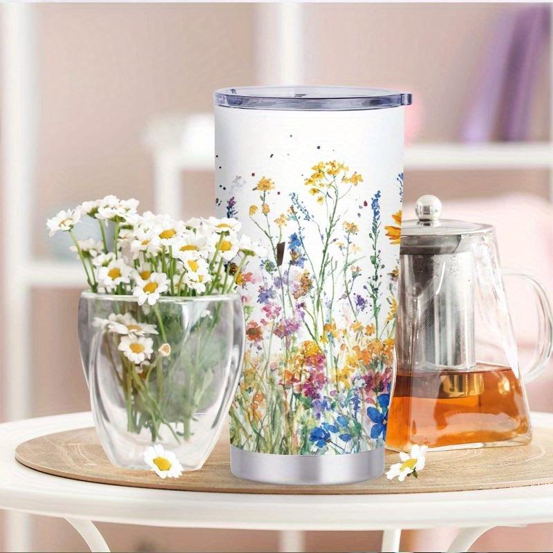 1pc, 20oz "Lively Meadow Blossoms" Theme Water Cup, Large Capacity Car Cup, Double-layered Insulated Water Cup, "Spring's Symphony" Theme Water Cup, Holiday Gift Water Cup, Birthday Gift, The Best Gift for Teachers, Friends, and Family.