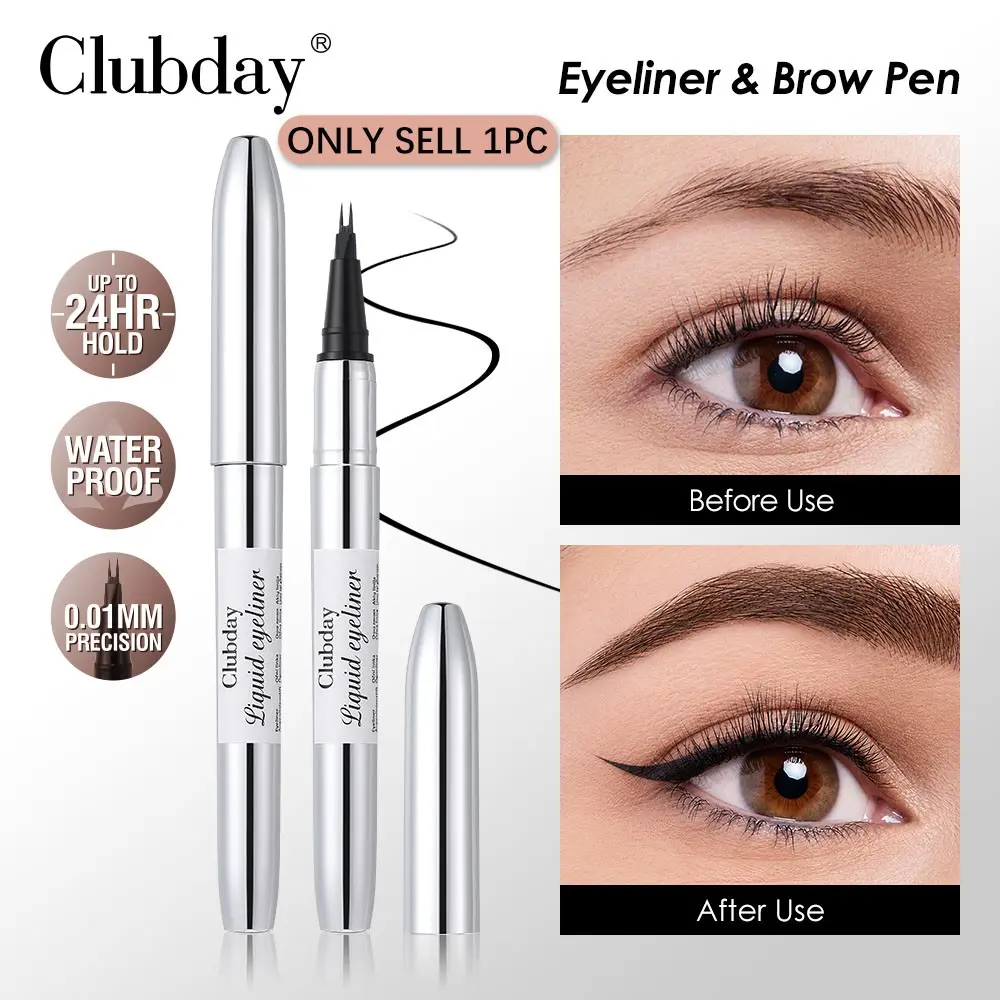 Clubday Dual-Use Eyebrow Pencil and Liner, Waterproof Long-Lasting Liquid Brow Pen, Smudge-Proof for All Skin Types