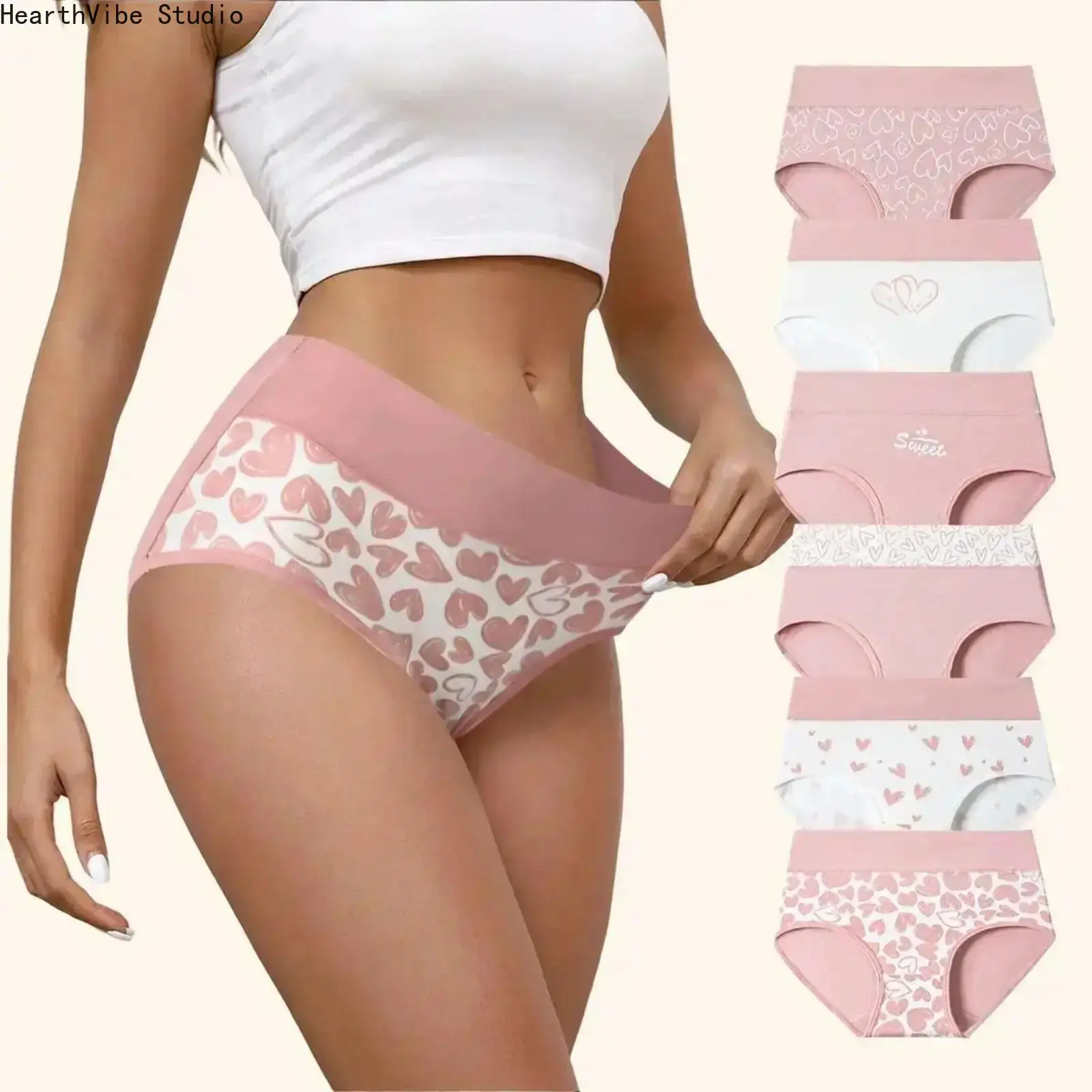 Women's High-Waisted Tummy Control Seamless Cotton Underwear, 4/6/8-Pack Plus Size Breathable Printed Briefs, Underwear for Women for Outdoor Sports & Daily Wear