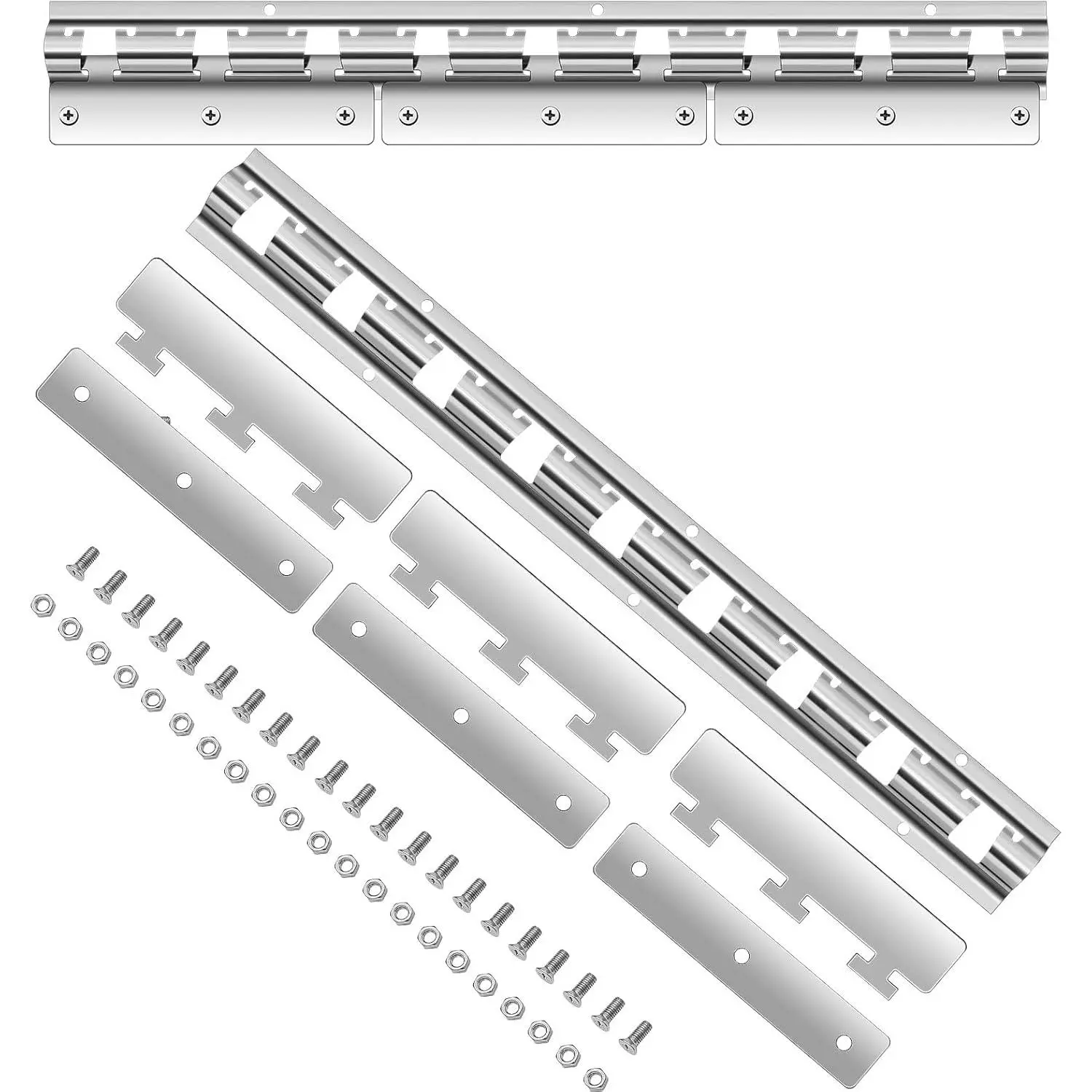 2 Sets Stainless Steel Strip Curtain Hardware Complete Kit - Segmented Keels, Sliding Rail, Multi-Size Precision Mount Hangers, Easy-Install Brackets, Replaceable for Plastic/Vinyl Strips (In-Compatible)