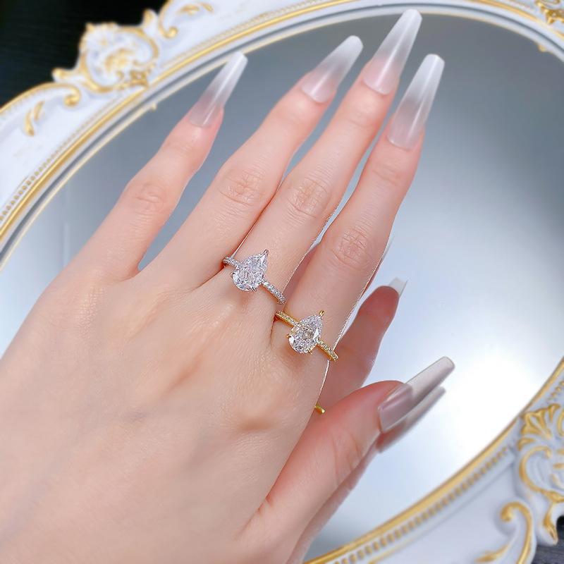 S925 Sterling Silver 3 Carat Pear Shaped Ice Flower Cut Ring 7*11mm 8A Cubic Zirconia Ring fashion jewelry accessory woman girl promise ring Springtok-216(50%)