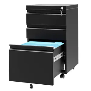 3-Drawer Mobile File Cabinet with Lock, Under Desk Metal Lateral Filing Cabinet for Letter/Legal/A4 Documents, Secure Office Storage Organizer with Adjustable Shelf & 2 Keys, Rolling Space-Saving Metal Cabinet, Easy Assembly, Matte Black