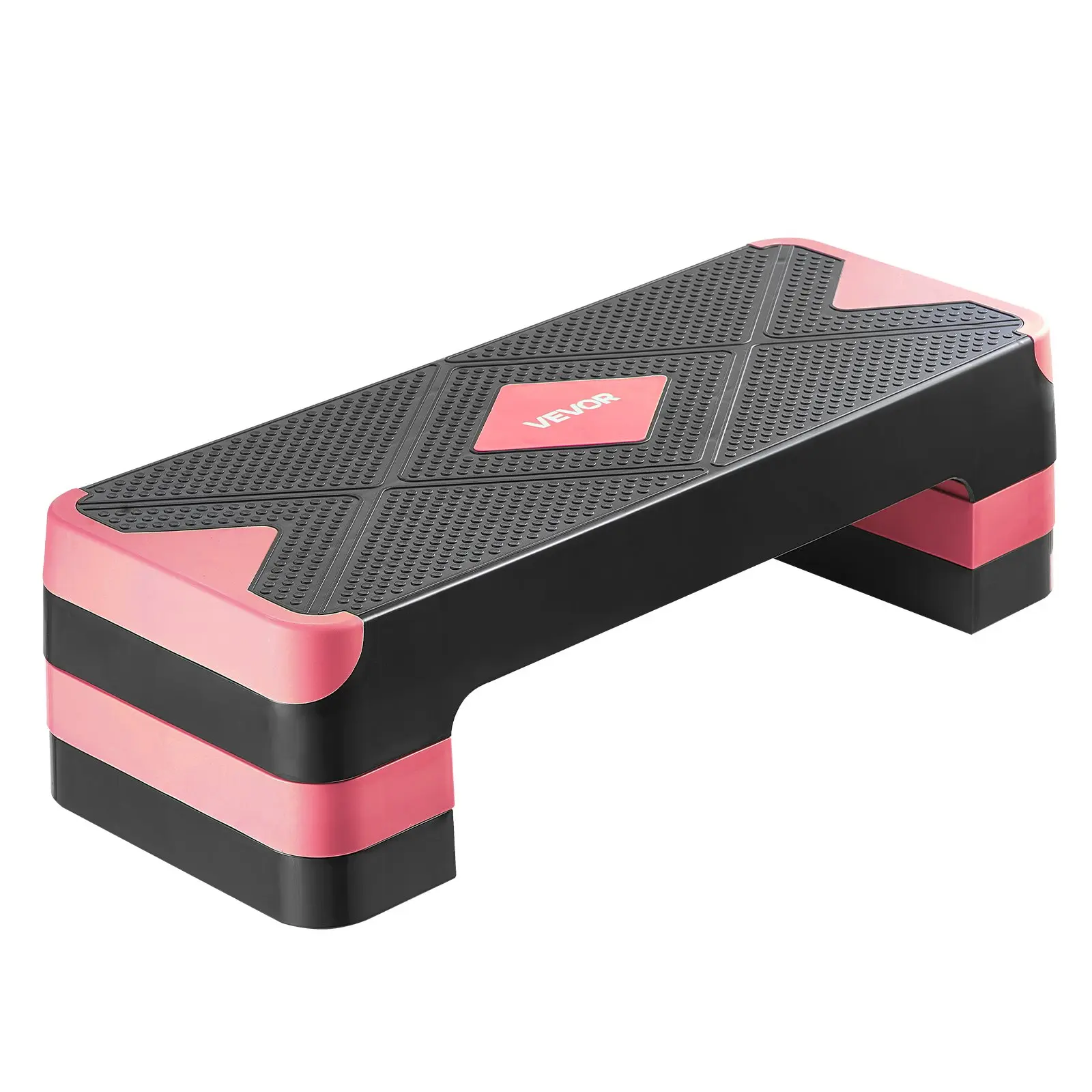 VEVOR 28-Inch Aerobic Exercise Step Platform, Height-Adjustable Fitness Trainer with 4 Risers, Non-Slip Bench for Home Gym Dynamic Full-Body Workouts, Compact & Space-Saving for All Ages & Fitness Levels, Red
