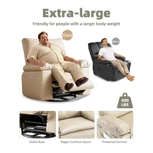Recliner Chair for Adults, 360° Swivel Massage Recliner Home Theater Seating with Heat and Remote Control, PU Leather Rocker Recliner Chair, Single Sofa Seat with Side Pocket, Beige