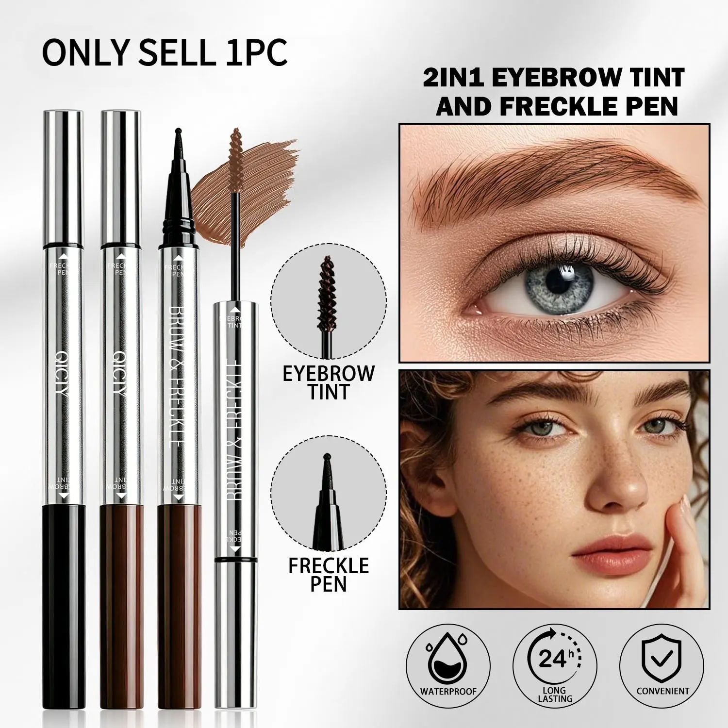 2-in-1 Eyebrow Tint & Freckle Pen, Dual-End Design, Waterproof, Long-Lasting Transfer-Resistant, Creates Exquisite Makeup Looks, Eyebrow Products