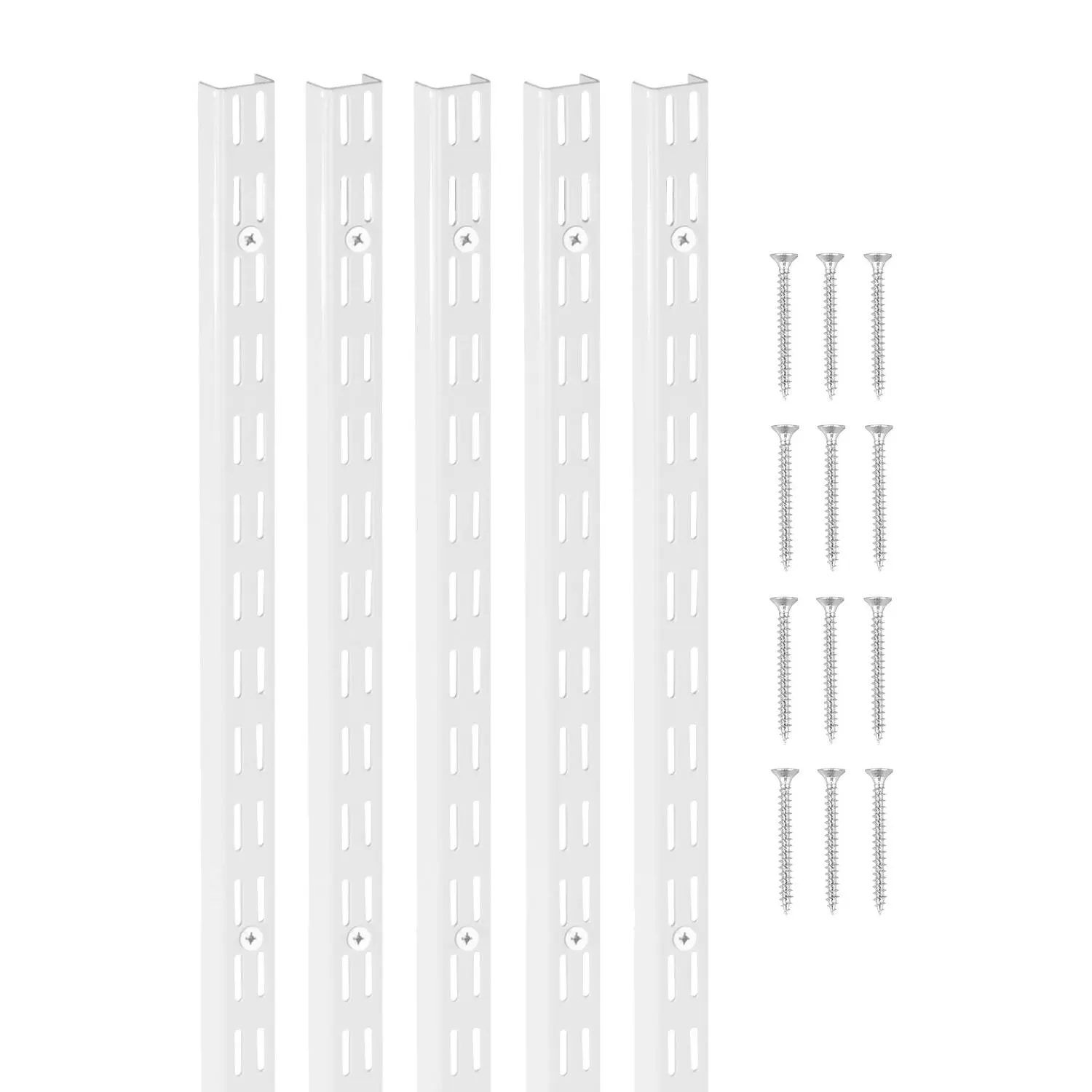 VEVOR 60 In Dual Track Shelf Pilasters (5 Pack), Heavy Duty Twin Slot Wall Shelving Upright Rails, 25 Screws for Cabinet Closet Organization Storage, Silver