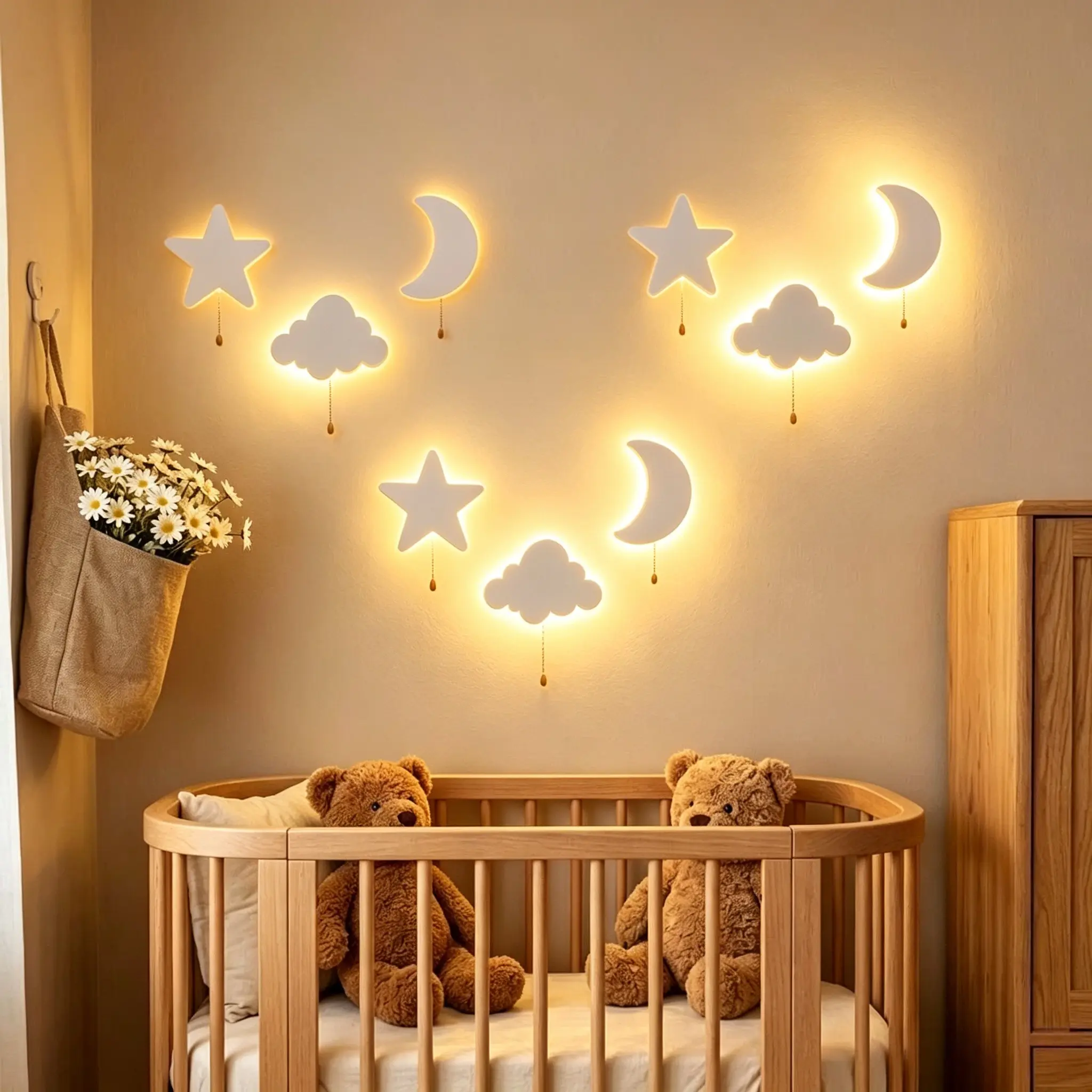 Cloud Lamp for Kindergarten, Floating Cloud Star Butterfly Moon Wall Light, Cute Baby Bedroom Suspended Cloud Night Light, Battery-Powered Pendant Light, Decorative Lights, Decor Lighting