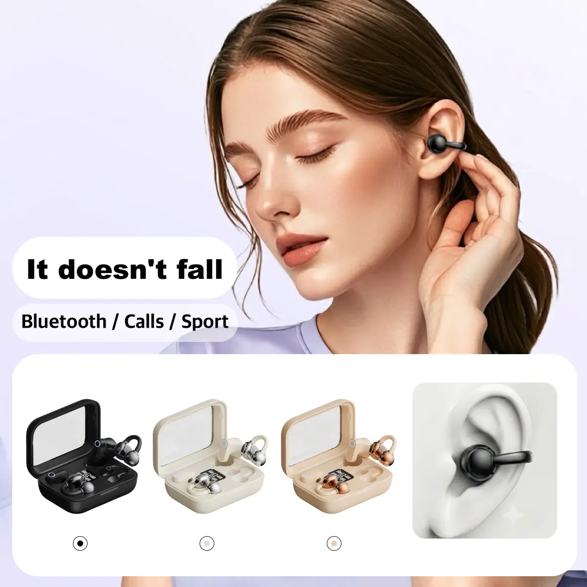 Open Ear Bluetooth Earbuds, 2 in 1 Wireless Clip On Earbuds with HiFi Stereo Sound, ANC Clear Calls, LED Battery Display, Comfortable Earphones for Workout, Office, Travel and Daily Use