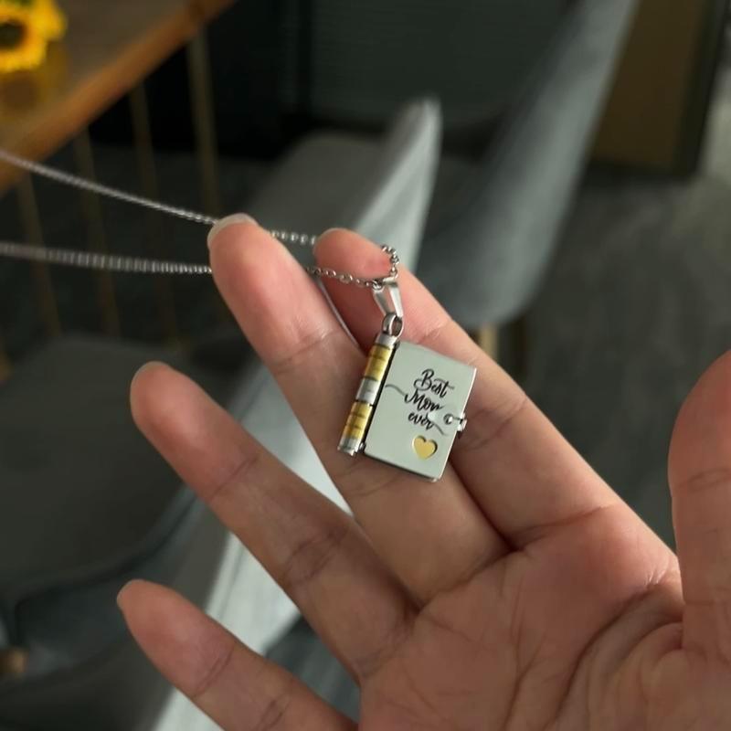 Best Mom Ever Book Necklace - Personalized 6-Page Engraved Pendant with Hidden Messages, Openable Flip Design | Adjustable Silver & 18k Gold Jewelry | Perfect Mother's Day, Birthday, Memorial Gift for Mom - A Timeless Love Letter Close To Her Heart