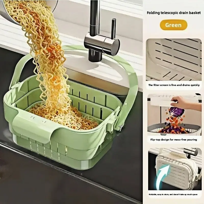 Kitchen Sink Drain Basket, Self-Cleaning Anti-Clog Mesh Filter, Push-Type Strainer, Removable Bottom, Non-Slip Plastic, Multi-Functional