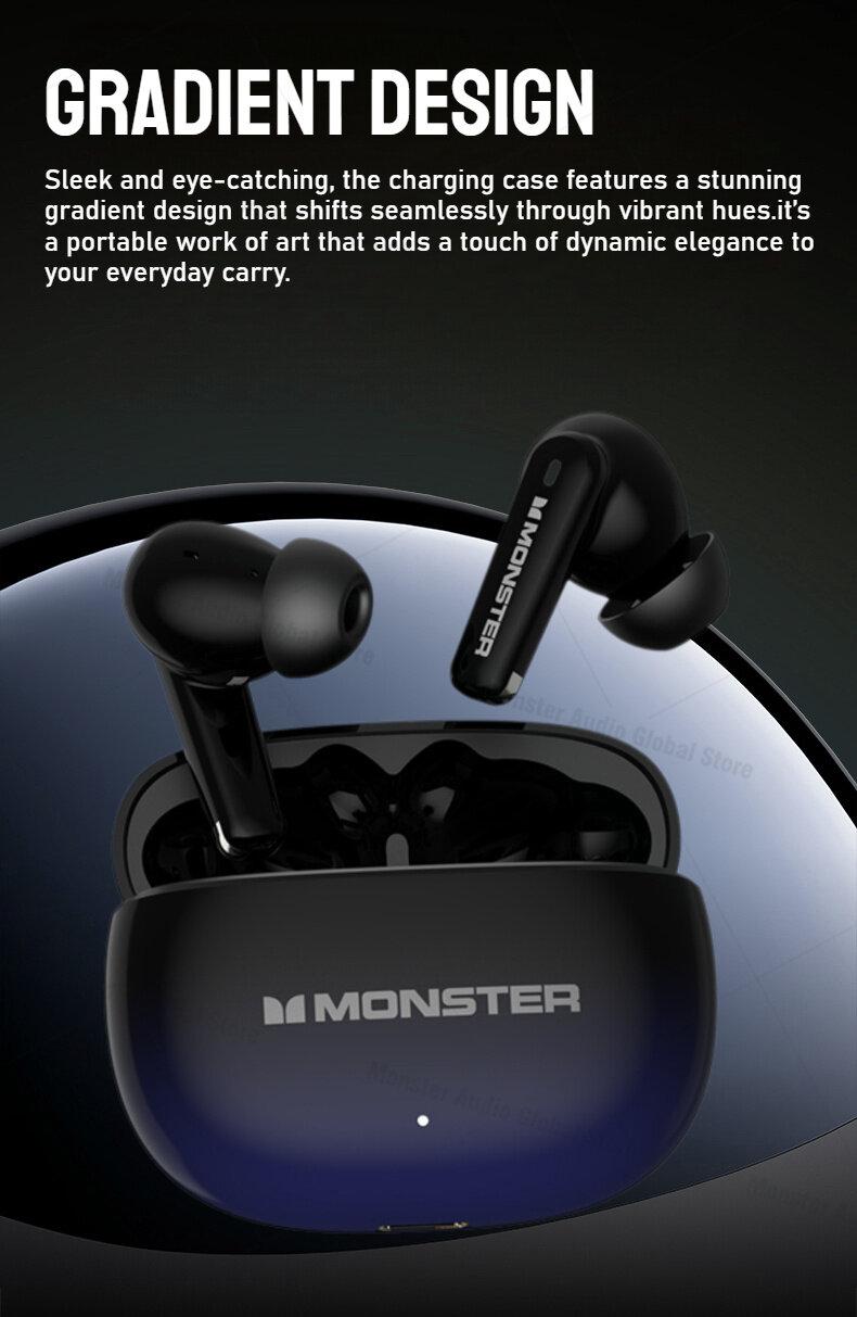 Monster XT02 TWS Wireless Earphone ANC+ENC Noise Cancelling Waterproof Long Endurance HD Call Earbud