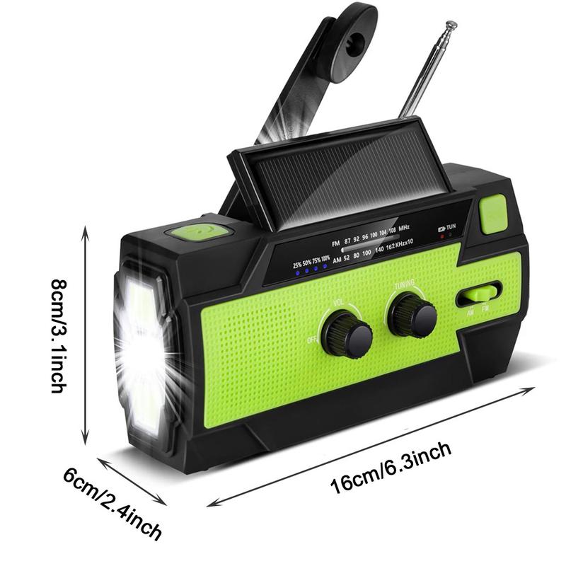 Multifunctional 4000mAh Emergency Crank Radio, Solar Powered Hand Crank Radio with Flashlight & Motion-sensor, Portable Rechargeable AM/FM Weather Radio for Home and Outdoor, Hand Crank Radio Original, Charging, Audio