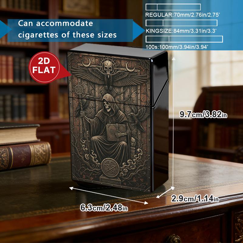 Gothic Grim Reaper Cigarette Case & Lighter Shell Set | Plastic Smoke Case + Metal Lighter Cover | Skull Raven Dark Aesthetic