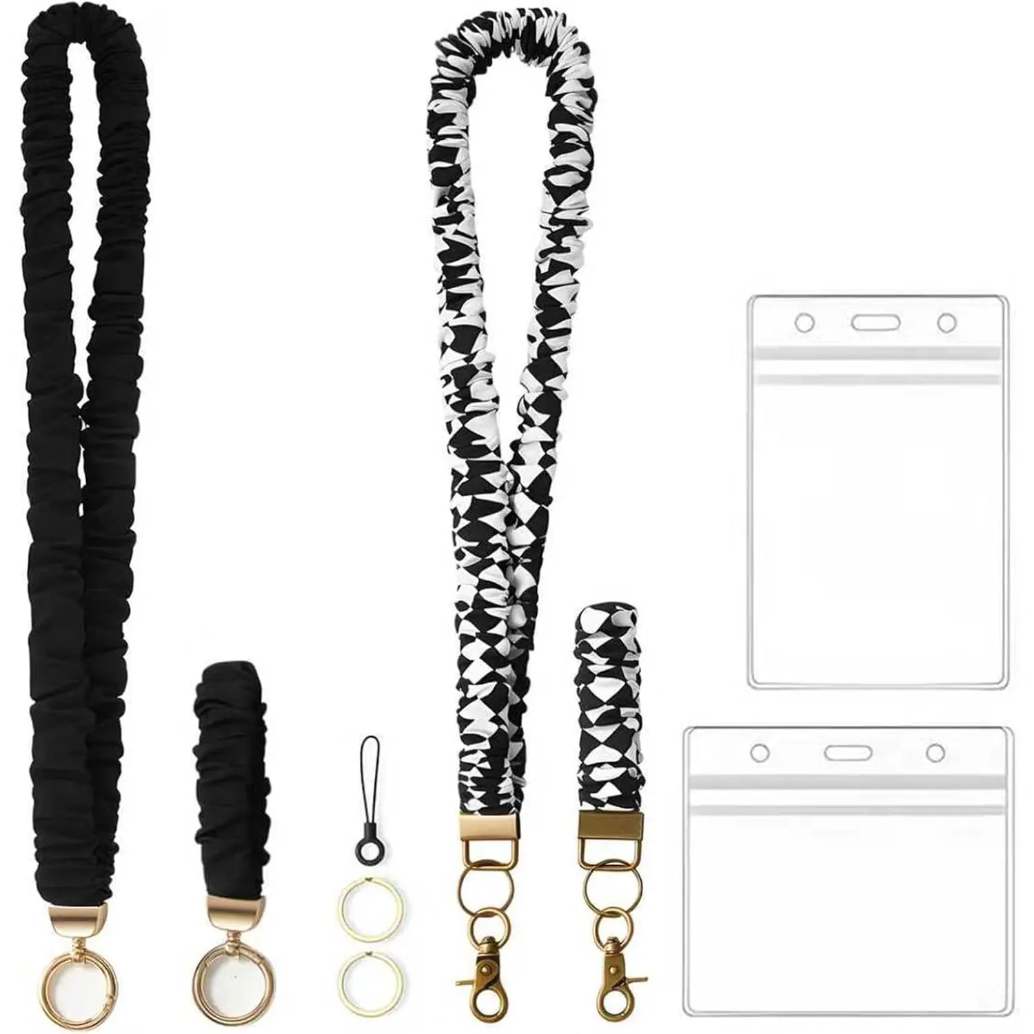 2 Pack Stretchy Scrunchie lanyards with Id Holder, Cute Retractable Teacher Lanyards for Id Badges , Long Lanyards for Women, Checkered, Black
