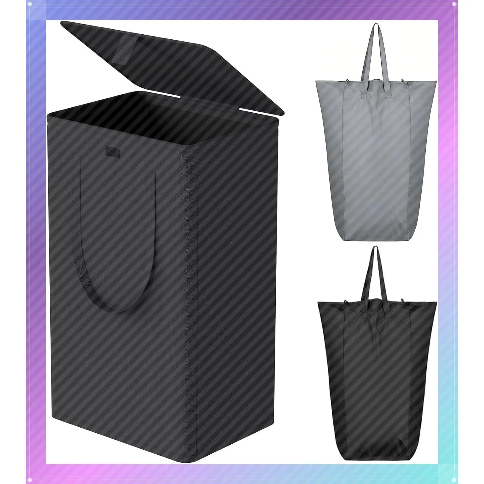 100L Black Laundry Hamper with Lid, Tall Collapsible Dirty Clothes Basket with 2 Removable Bags and Handles for Laundry Room, College DormGift