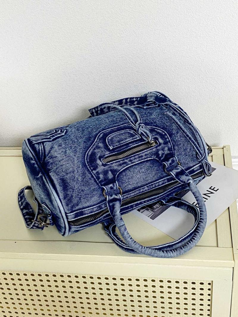 Women's Fashionable Denim Boston Bag, Casual Large Capacity Crossbody Bag for Daily Used, Trendy All-match Commuter Bag, Denim Shoulder Bag, Ladies Purse