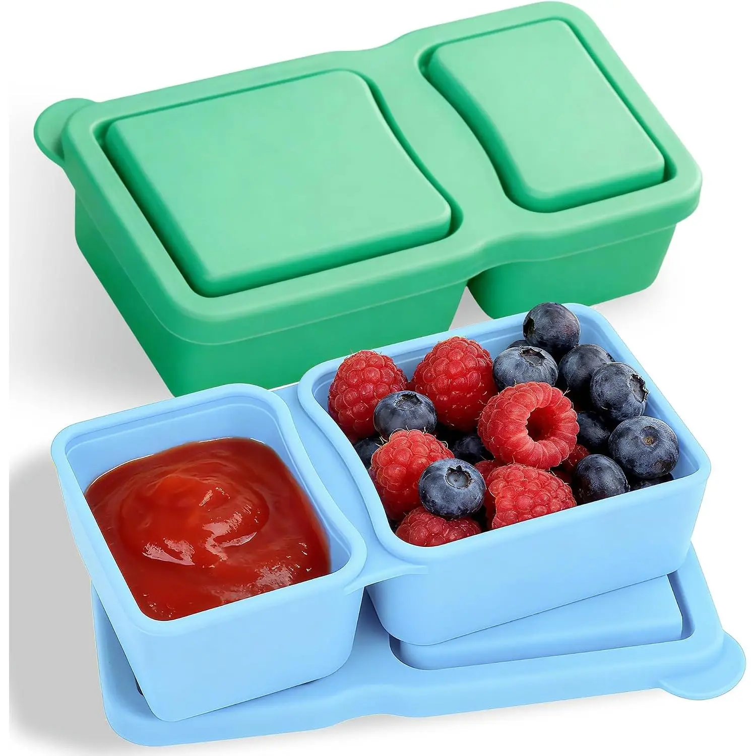 2 Pack    Snack Containers with , 10 oz Double Compartment Condiment Meal Prep Control Containers Portable Small Leakproof for Office Travel Picnic