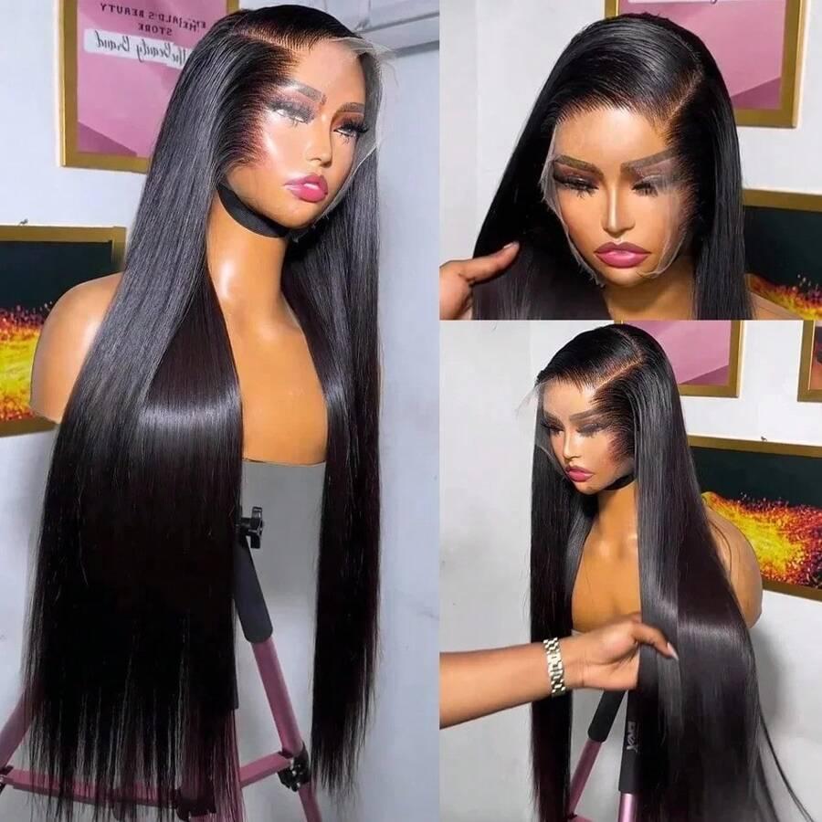 Bling Hair Natural Black Color 180 density 34 36 Inch Hd Transprent 13x6 Straight Lace Front Wig 13X4 Lace Frontal Human Hair Wig For Women Bling Hair Natural Black Color 180 density 34 36 Inch Hd Transprent 13x6 Straight Lace Front Wig 13X4 Lace Frontal Human Hair Wig For Women