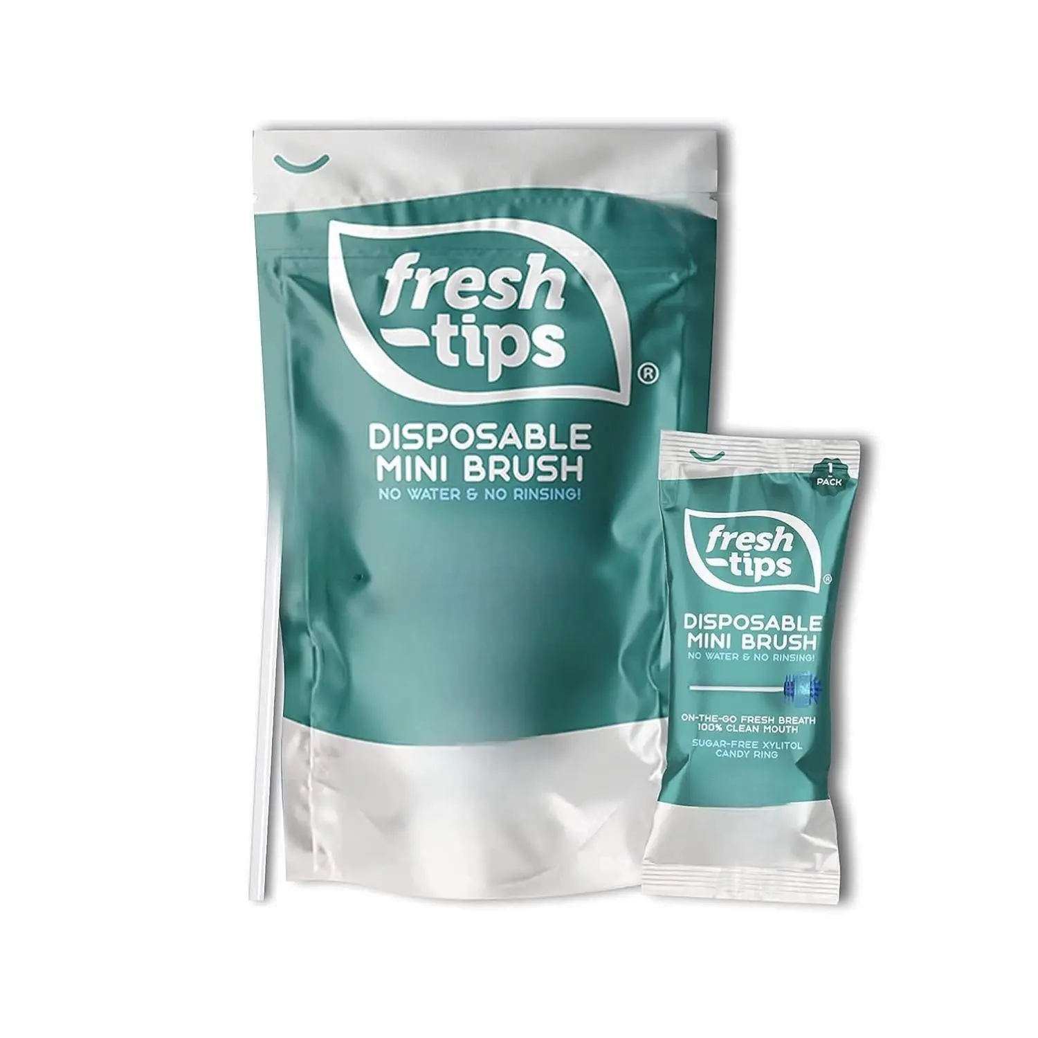 Fresh-Tips Mini Disposable Travel Toothbrush - Individually Wrapped 25 Pack Peppermint w/Xylitol for Oral Care - No Water Needed - Gentle Bristles - Portable & Discreet