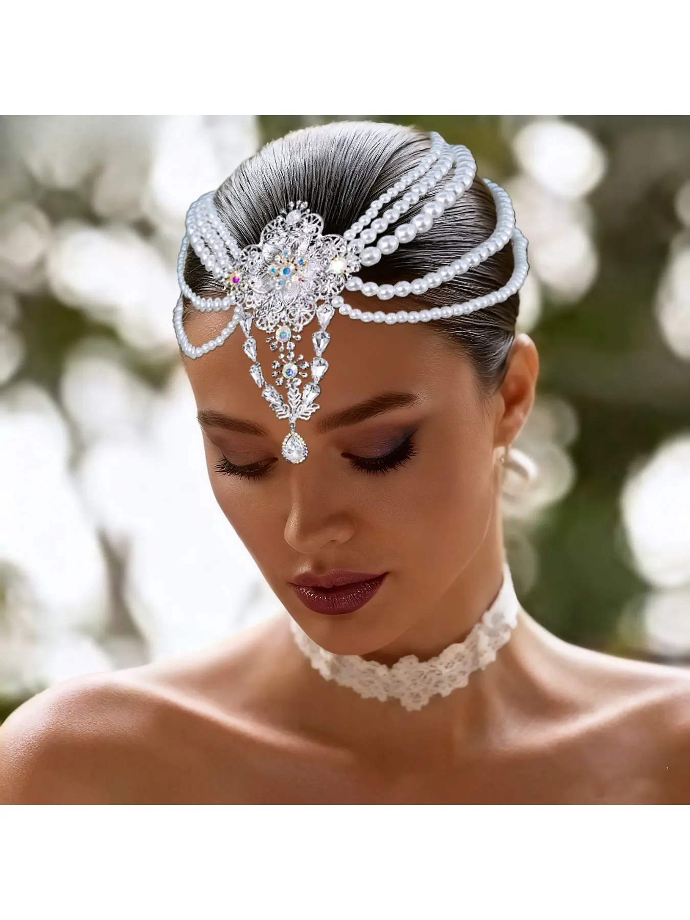 European and American Pearl Headband Hair Comb Chain Bridal Wedding Fringe Hair Accessories Ball Banquet Styling Headwear