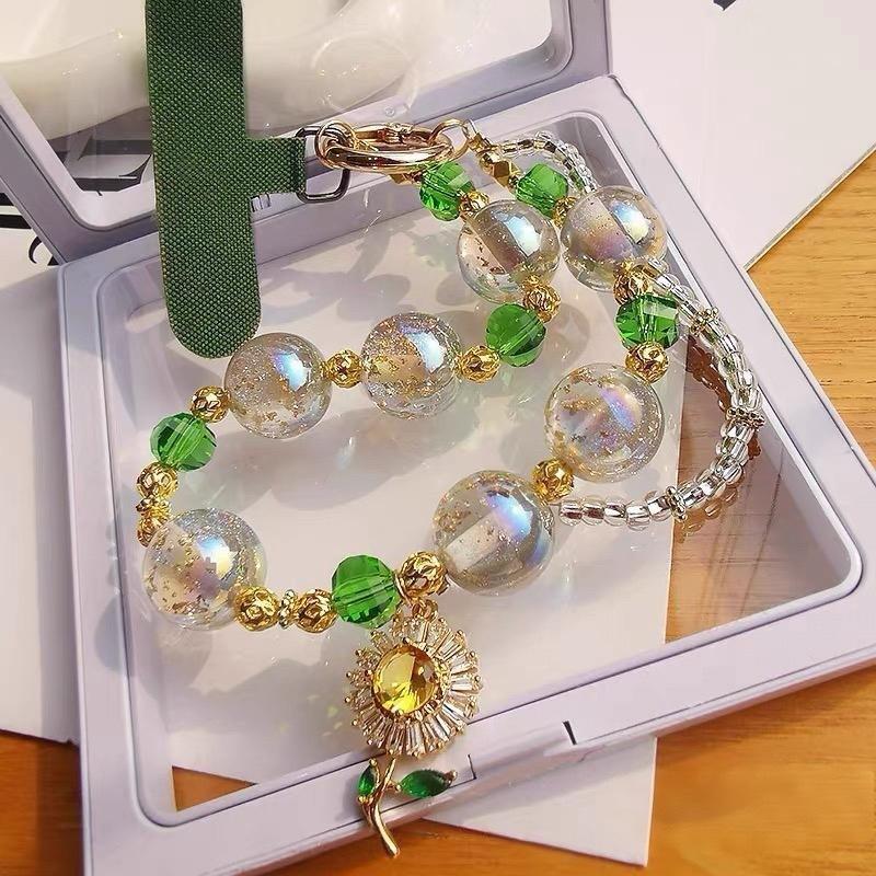 Fashionable and Luxurious Butterfly High-Grade Gold Foil Bead Phone Case with Short Chain, Phone Strap, Keychain, and Bag Pendant