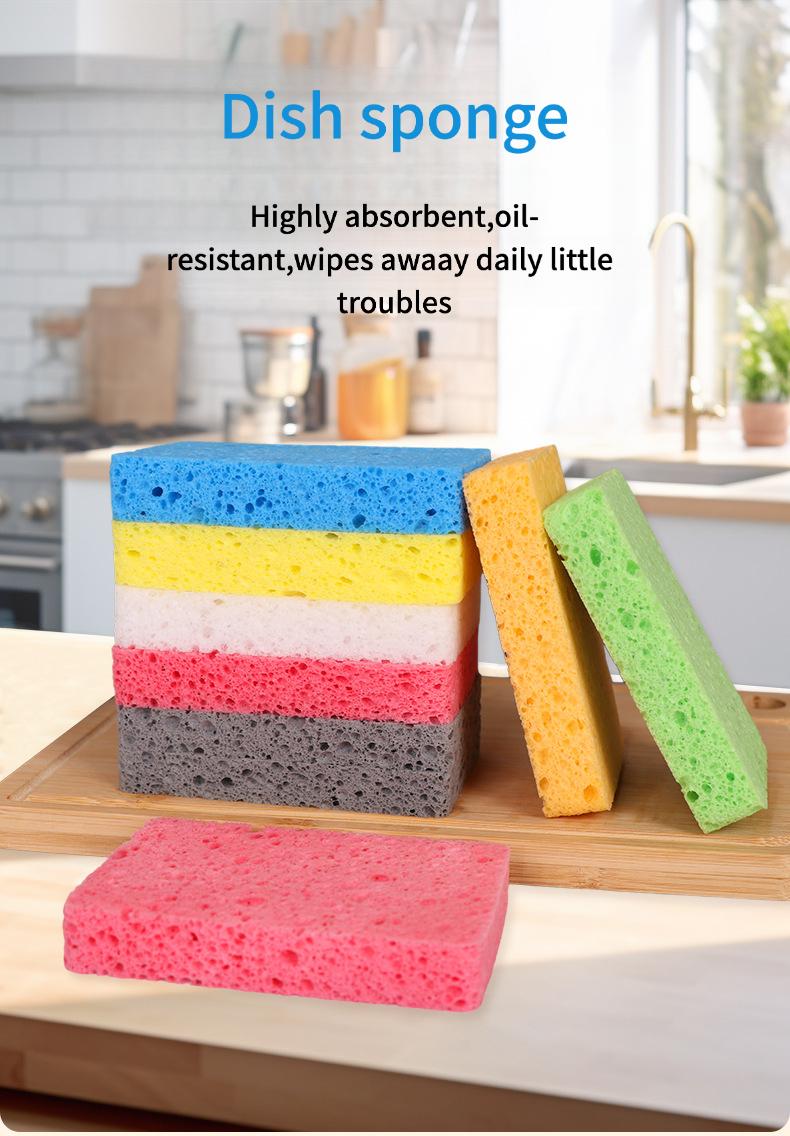 Natural Wood Pulp Dish Sponge, Expands When Wet, Super Absorbent & Oil-Free, Easy to Rinse Kitchen Scrubber