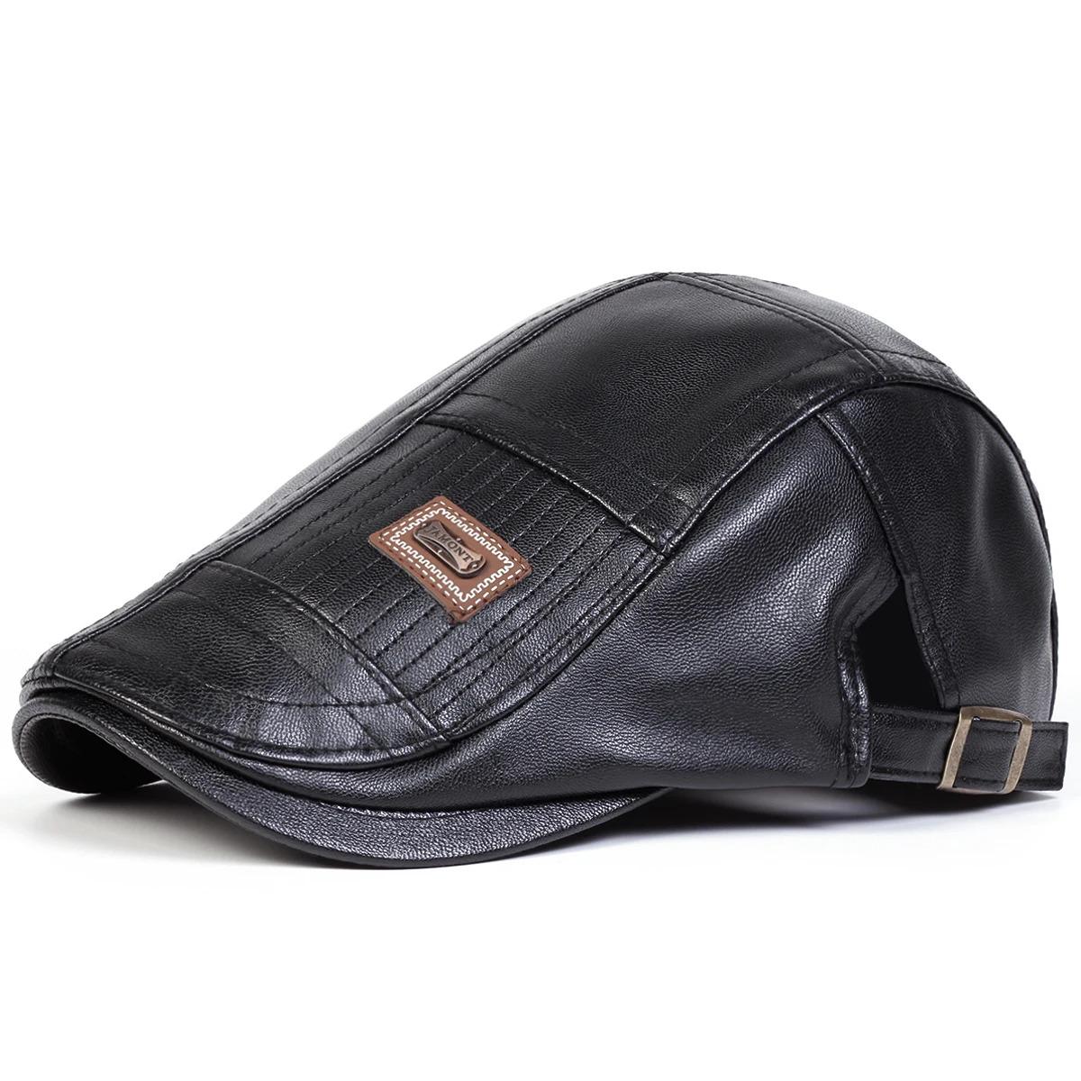 Men Retro Pu Leather Newsboy Caps JAMONT Labeling British Painters Hats Spring Autumn Side Adjustable Flat Cap Hip Hop Berets