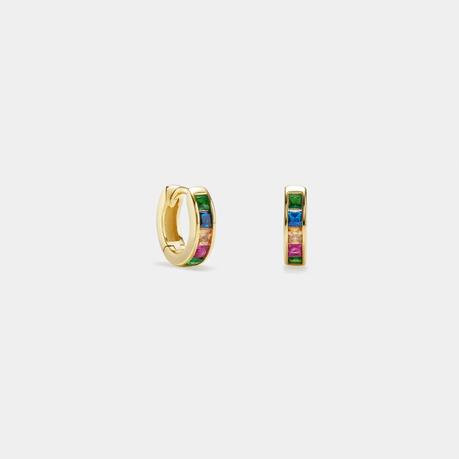 Color Gemstone Small Rainbow Huggie Hoop Earrings in 925 Sterling Silver