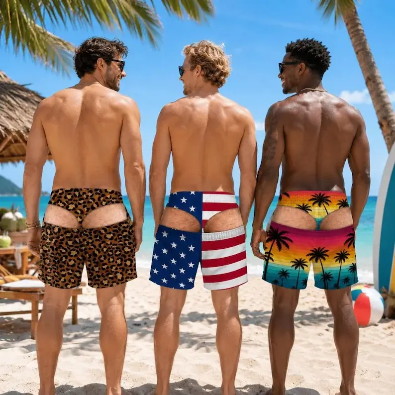 Funny Men's Swim Trunks, Fake Underwear Beach Shorts, Novelty Wide Load Birthday Gag Gift for Him, CHOOSE SKIN COLOR Summer Vacation Gift for Men, Husband Gift