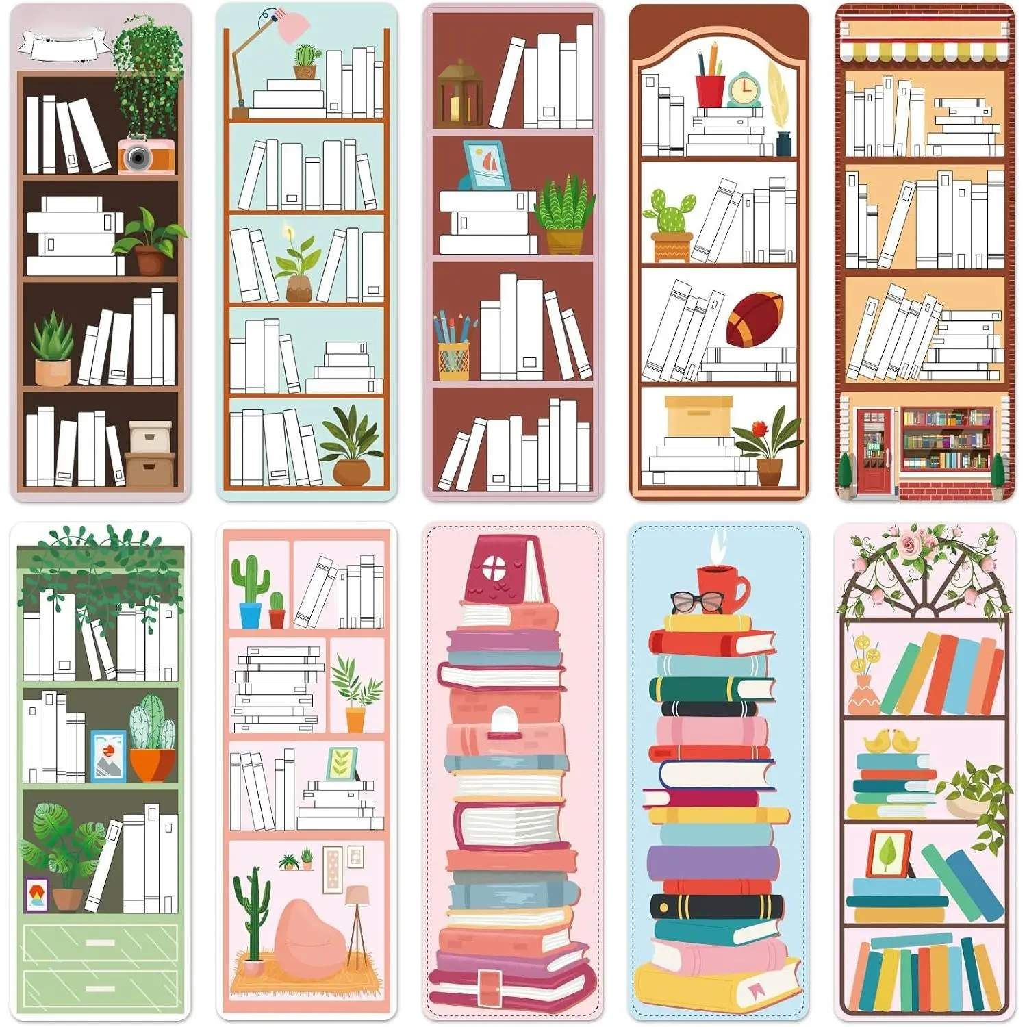 100 count Book  Bookmarks Bookshelf Design Double-Sided Reading Page Markers Bookmarks for Book Lovers Cute Book Marks for Reading Women Students School Supplies Gifts