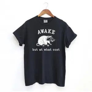 Menswear Awake at What Cost Graphic Tee - Possum Meme Comfort Colors Sports Top