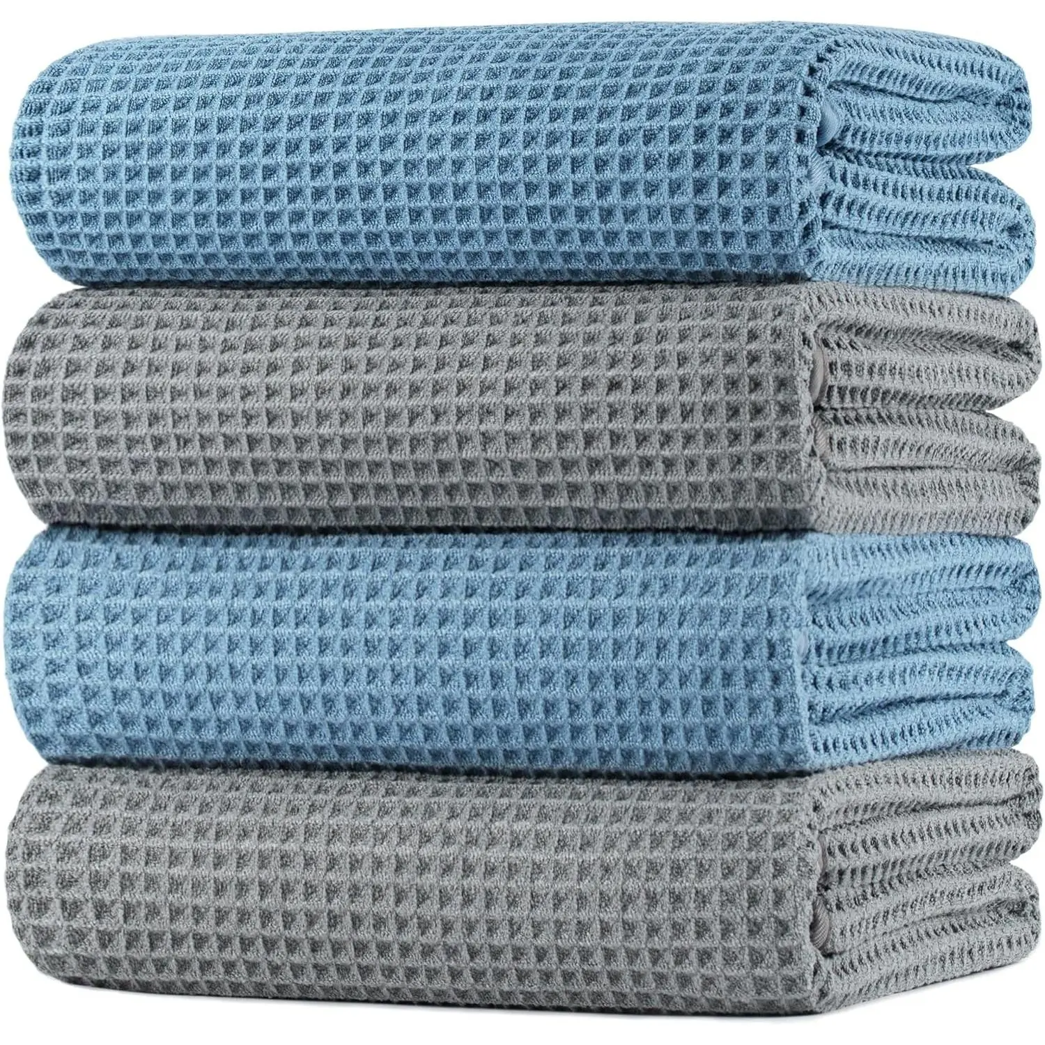 430 GSM Polyester Polyamide Microfiber Oversize Quick Dry Lint Free Bath Towel, 60 x 30 in, 4 Pack (Waffle Weave)