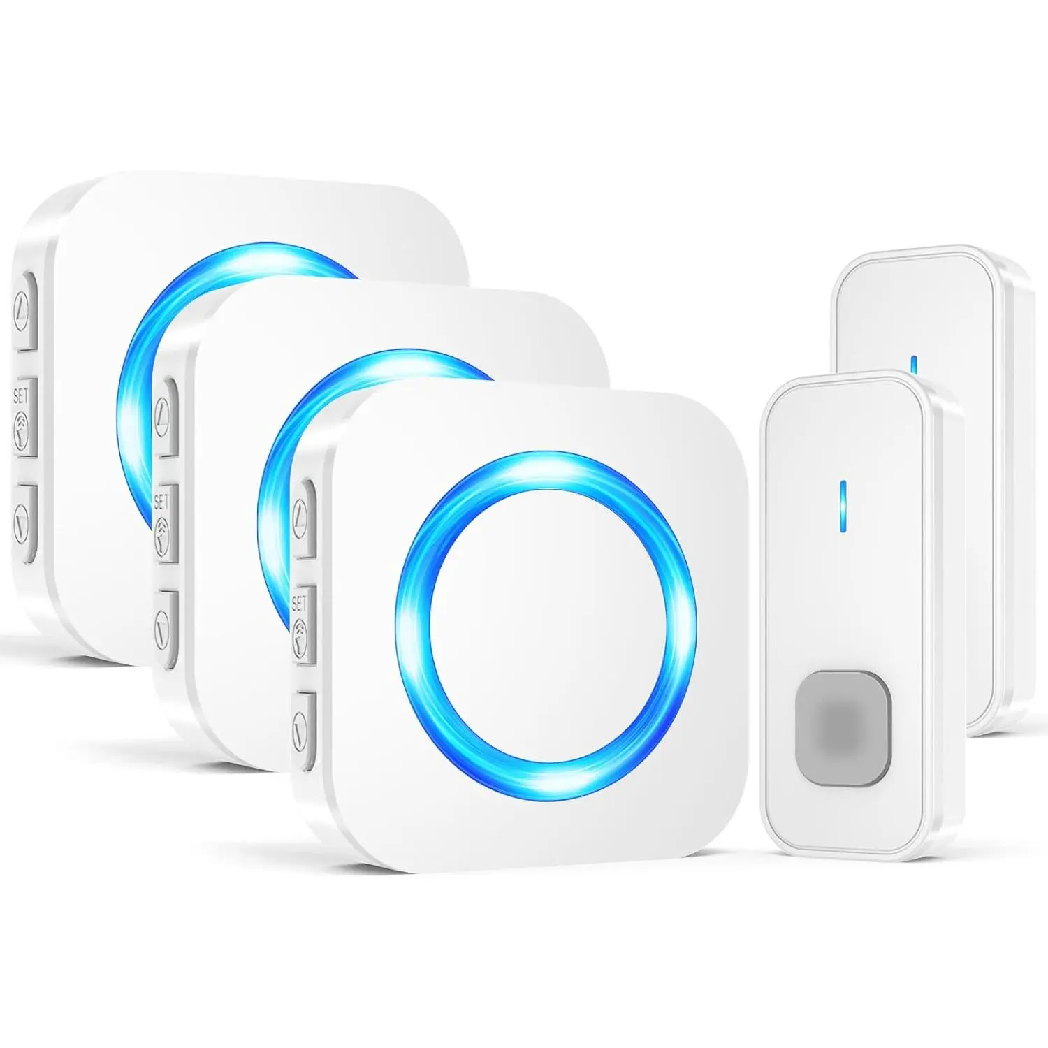 Waterproof Wireless Doorbell Easy Install 1300ft Long Range, 55 Chimes 5 Volume Levels LED Flash Door Bell for Home Classroom Apartment, 2 Push Buttons 3 Receivers