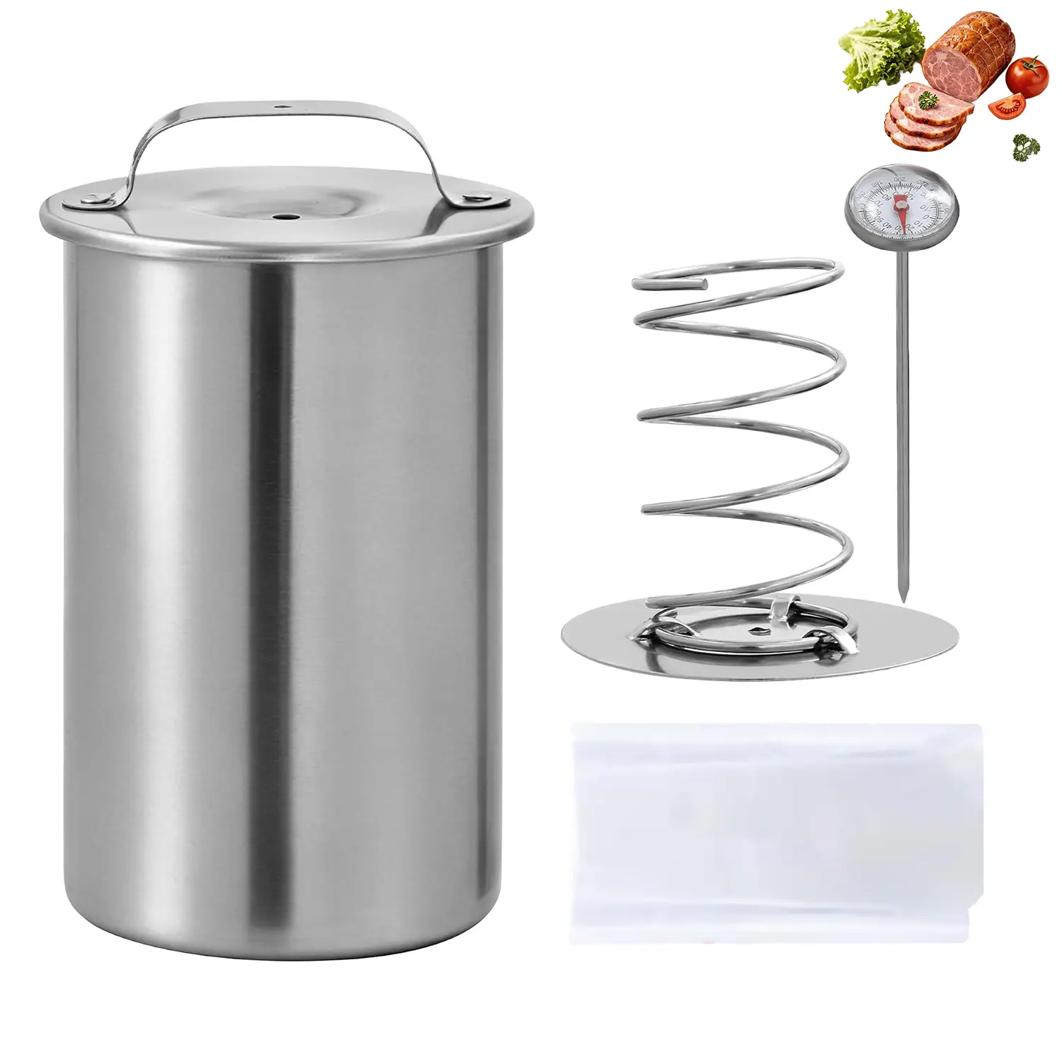 Deli Meat Press | Stainless Steel Maker Mold for Homemade Lunch Ham | Cold Cut Cooking Tool with Thermometer & 20 Cooing Bags | Easy Home Schnitzel Poultry Chicken Beef Sausage Cooker Accessories