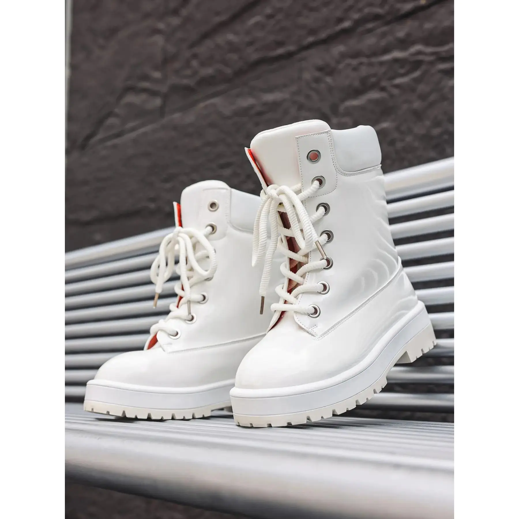 YYT1 Men's Classic-Top Boots Fall & Winter, PU Leather Waterproof Anti-Punk Style Lace Up Boot, Mid-Calf Casual Outdoor Shoes Resistant Boots