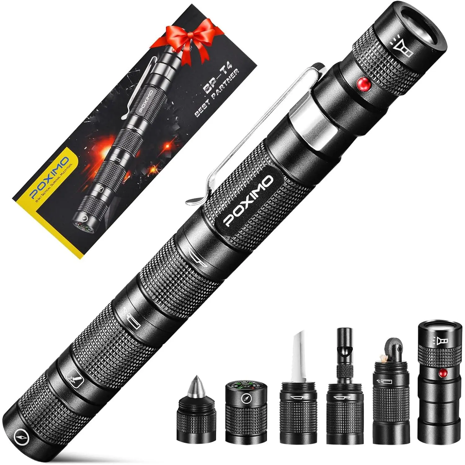 EDC 5-In-1 Gear with Flashlight, Lighter(No Fuel), Breaker,, Compass, Camping Multi-, Cool Birthday Gift for Men Dad Husband