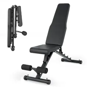 Black Adjustable Folding Weight Bench with Leg Press & Bicep Curl Pad, Incline Decline Design for Full Body Home Workouts
