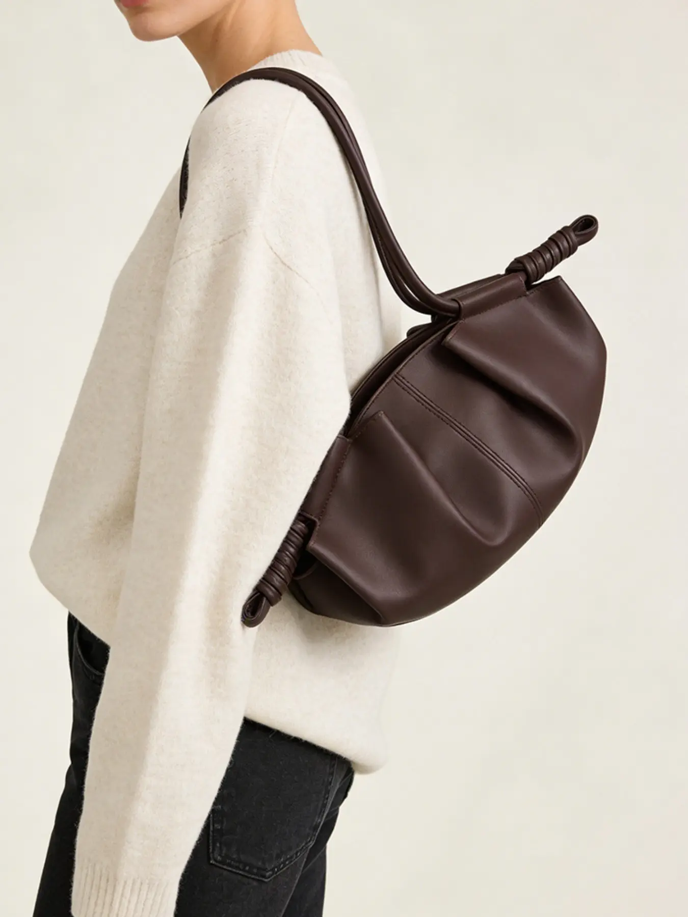 Elegant Soft Pleated Shoulder Bag for Women, Simple Knot Decoration, Faux Leather Commuter Crossbody Bag, Casual Style, All Seasons