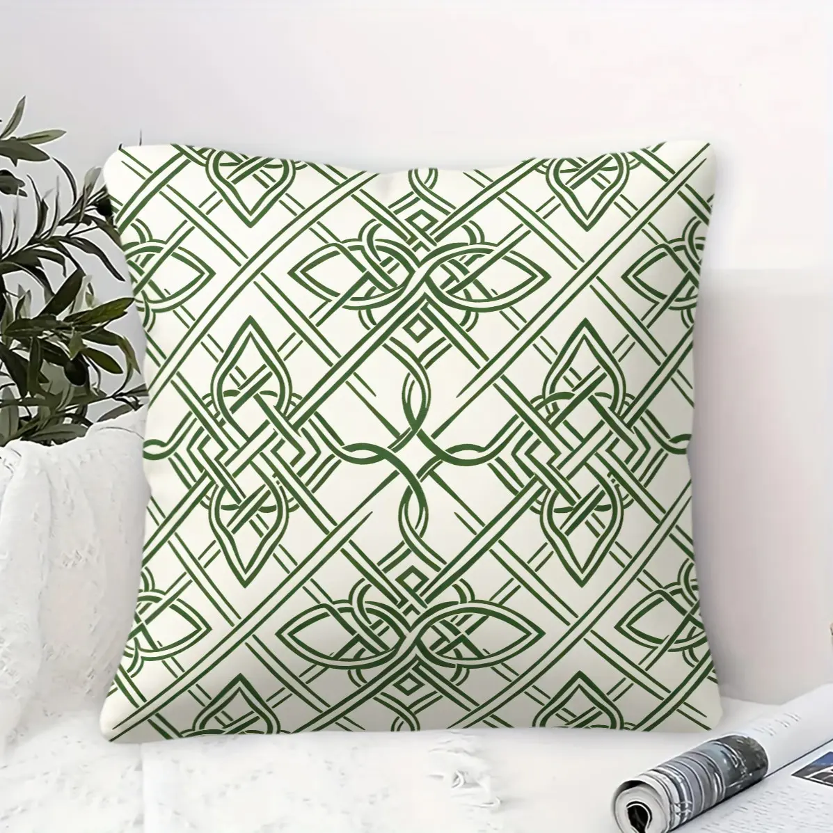 Linear Geometric Print Square Throw Pillow, Boho Retro Ethnic Line Cushion, Minimalist Home Lumbar Pillow, Versatile Aesthetic Decor Cushion For Sofa Bedroom (Pillow with insert）
